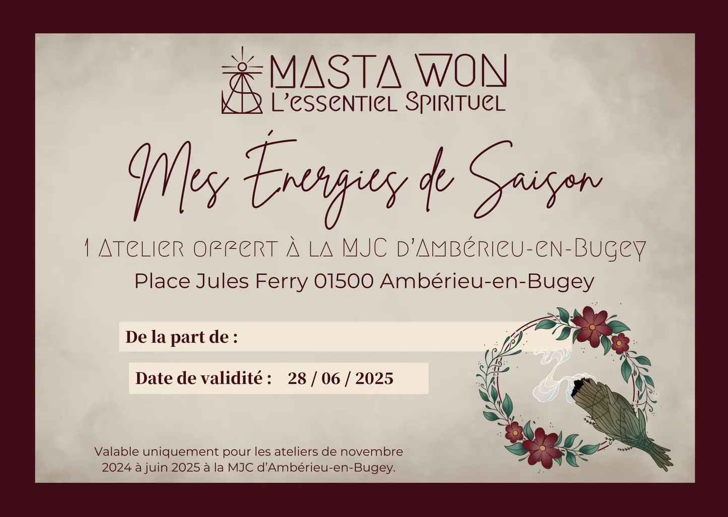 1 Atelier "Mes Énergies de Saison" MastaWon