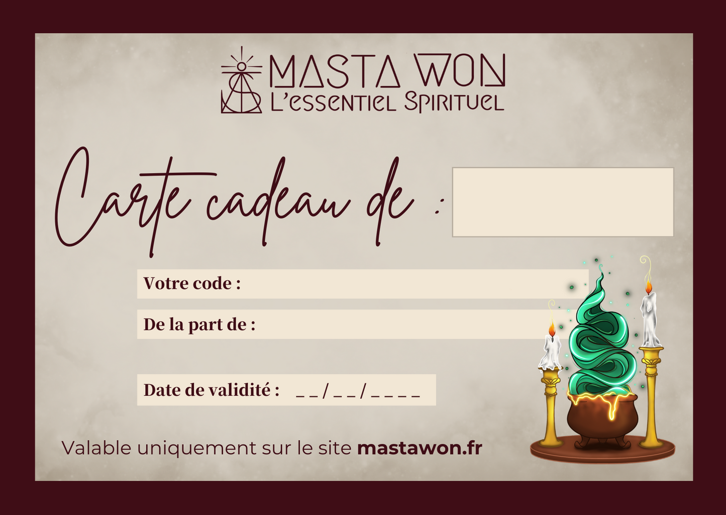 Carte cadeau MastaWon.fr MASTA WON l'Essentiel Spirituel