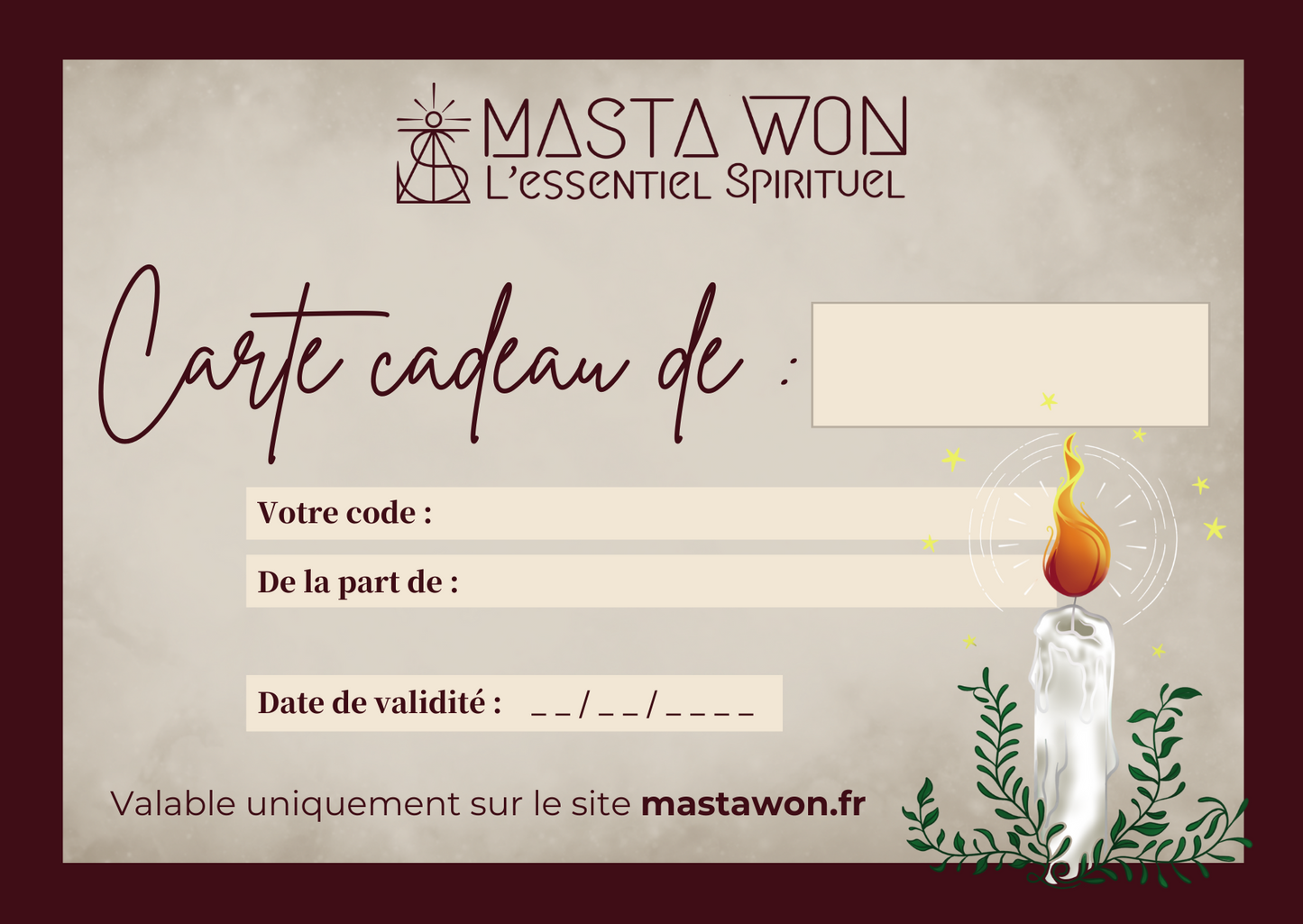 Carte cadeau MastaWon.fr MASTA WON l'Essentiel Spirituel
