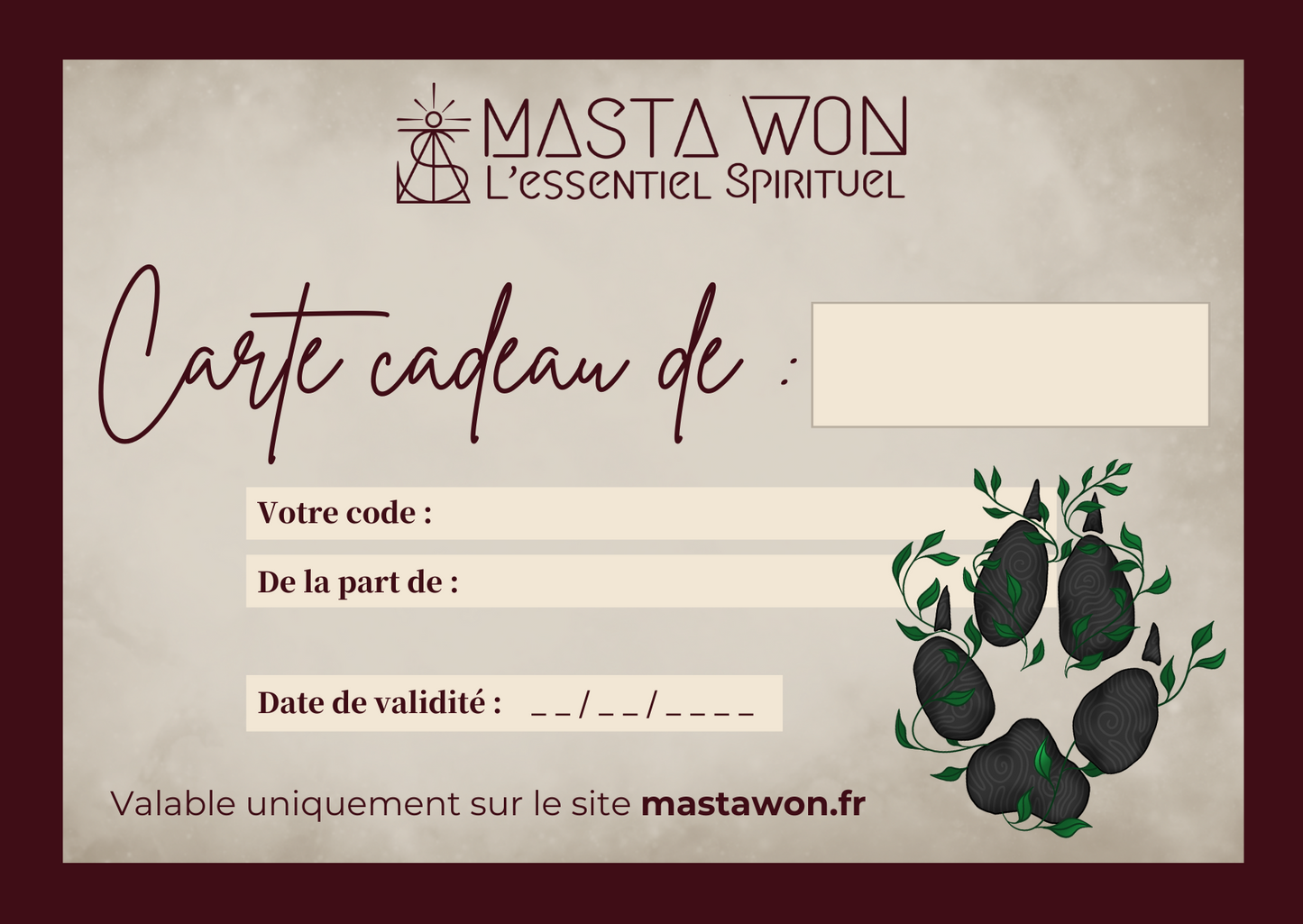 Carte cadeau MastaWon.fr MASTA WON l'Essentiel Spirituel