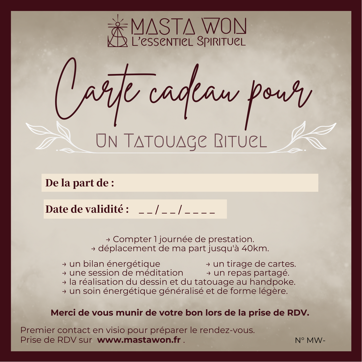 Carte-Cadeau Services MASTA WON l'Essentiel Spirituel