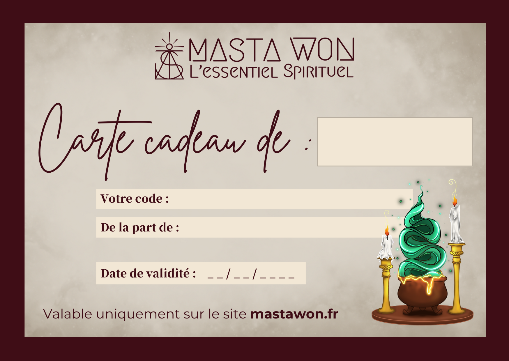 Carte cadeau MastaWon.fr MASTA WON l'Essentiel Spirituel